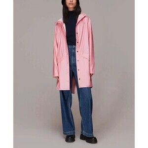 RAINS Hooded Rain Long Jacket Coat‎ Mens L / Womens XL Pink Waterproof Pockets
